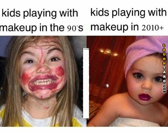 Kid’s playing with makeup then and now